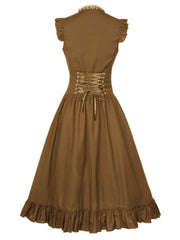 A-Line/Princess Asymmetrical Neck Sleeveless Tea-Length Retro Vintage Punk & Gothic Renaissance Steampunk Dress