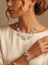 3 Layers Station Pearl Women's Wedding Jewelry Sets For Bridal & Bridesmaid Earrings & Necklace & Bracelet Set of 3
