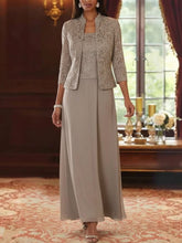 2 Pieces A-Line/Princess Square Collar Chiffon Mother of the Bride Dresses with Jacket Lace Ankle-Length 3/4 Sleeves
