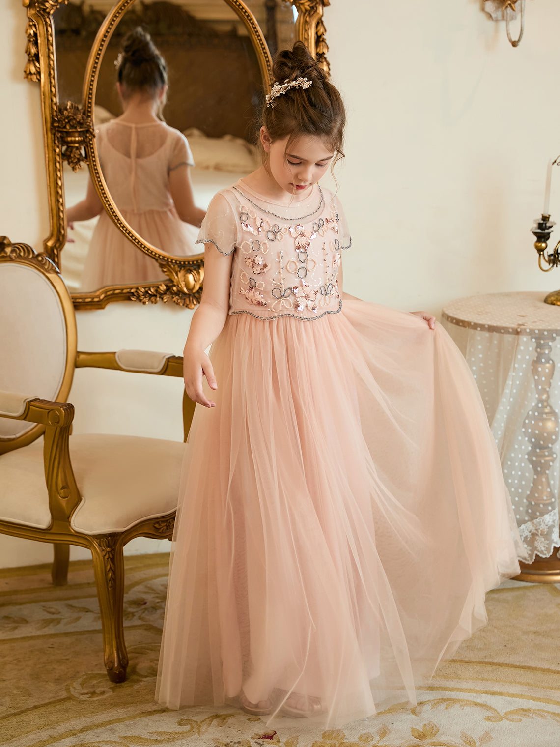 A-line Chiffon Floor-length Pink Flower Girl Dress