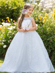 A-line Lace Tulle Floor-length Ivory Dress