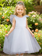 A-line Satin Tulle Knee-length Flower Girl Dress