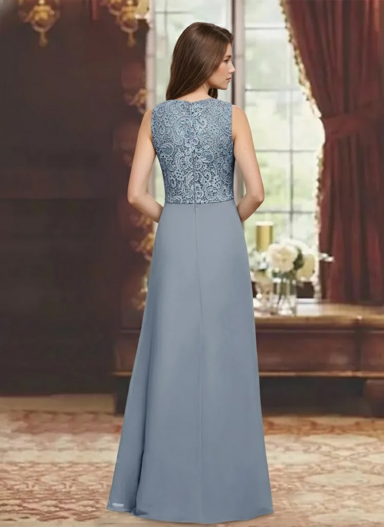 2 Pieces A-Line/Princess Scoop 3/4 Length Sleeves Floor-Length Mother of the Bride Dresses with Pleated & Ruffles