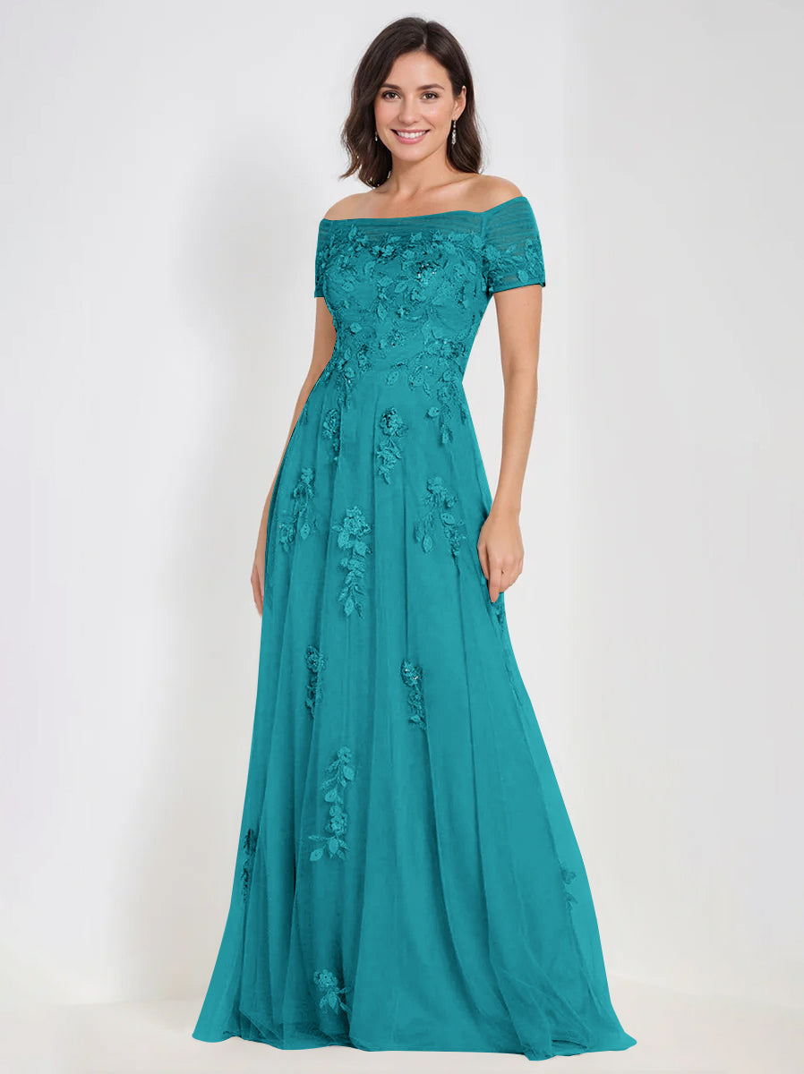 A-Line Off-the-Shoulder Sleeveless Mother Of The Bride & Groom Dresses with Appliques