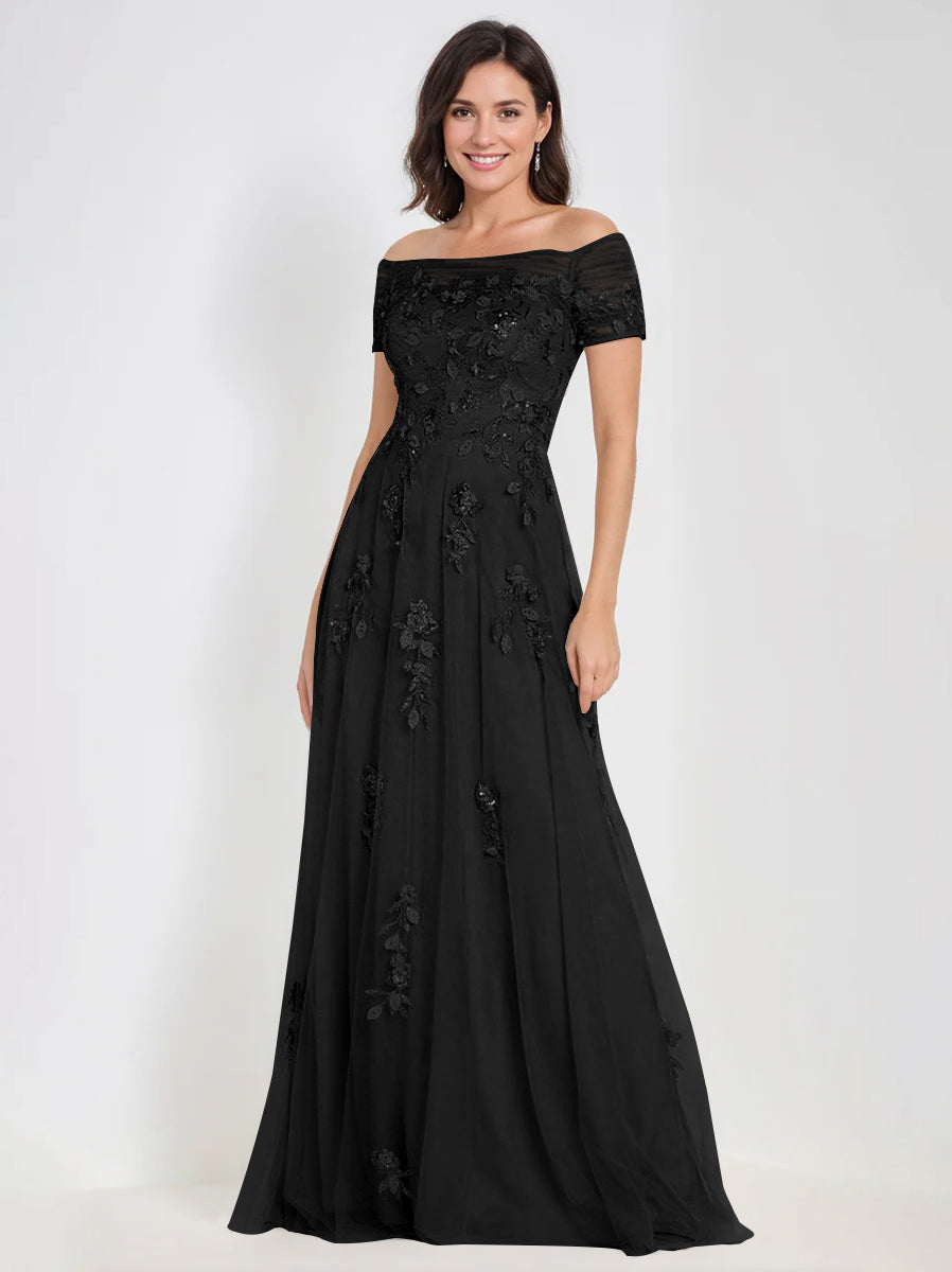 A-Line Off-the-Shoulder Sleeveless Mother Of The Bride & Groom Dresses with Appliques