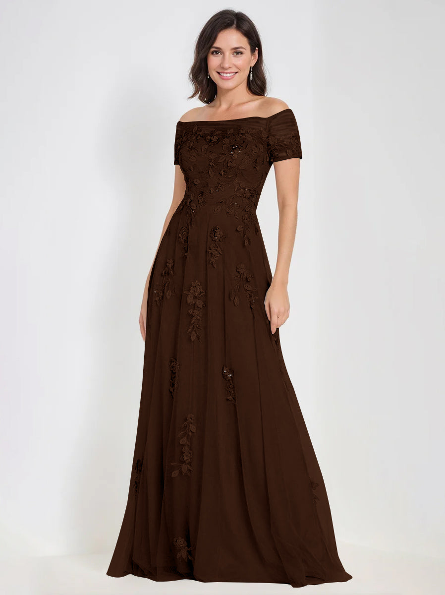 A-Line Off-the-Shoulder Sleeveless Mother Of The Bride & Groom Dresses with Appliques