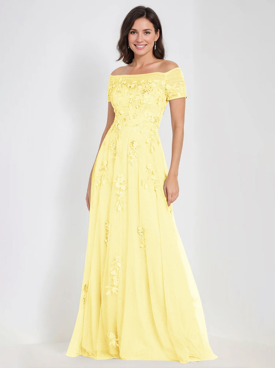 A-Line Off-the-Shoulder Sleeveless Mother Of The Bride & Groom Dresses with Appliques