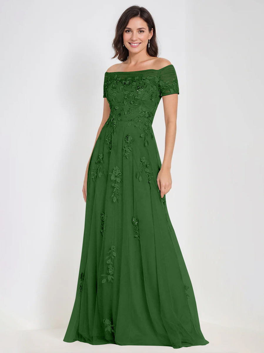 A-Line Off-the-Shoulder Sleeveless Mother Of The Bride & Groom Dresses with Appliques