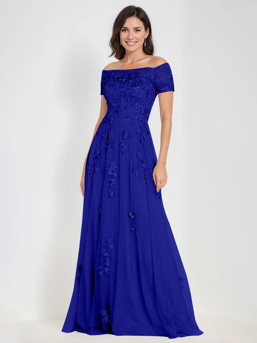 A-Line Off-the-Shoulder Sleeveless Mother Of The Bride & Groom Dresses with Appliques
