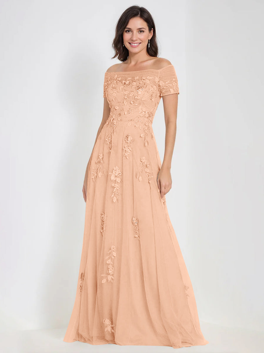 A-Line Off-the-Shoulder Sleeveless Mother Of The Bride & Groom Dresses with Appliques