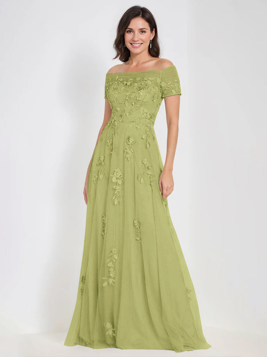 A-Line Off-the-Shoulder Sleeveless Mother Of The Bride & Groom Dresses with Appliques