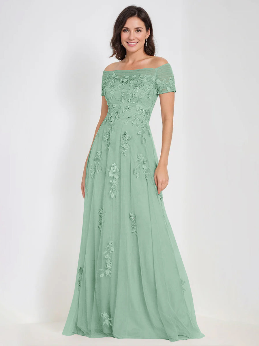 A-Line Off-the-Shoulder Sleeveless Mother Of The Bride & Groom Dresses with Appliques