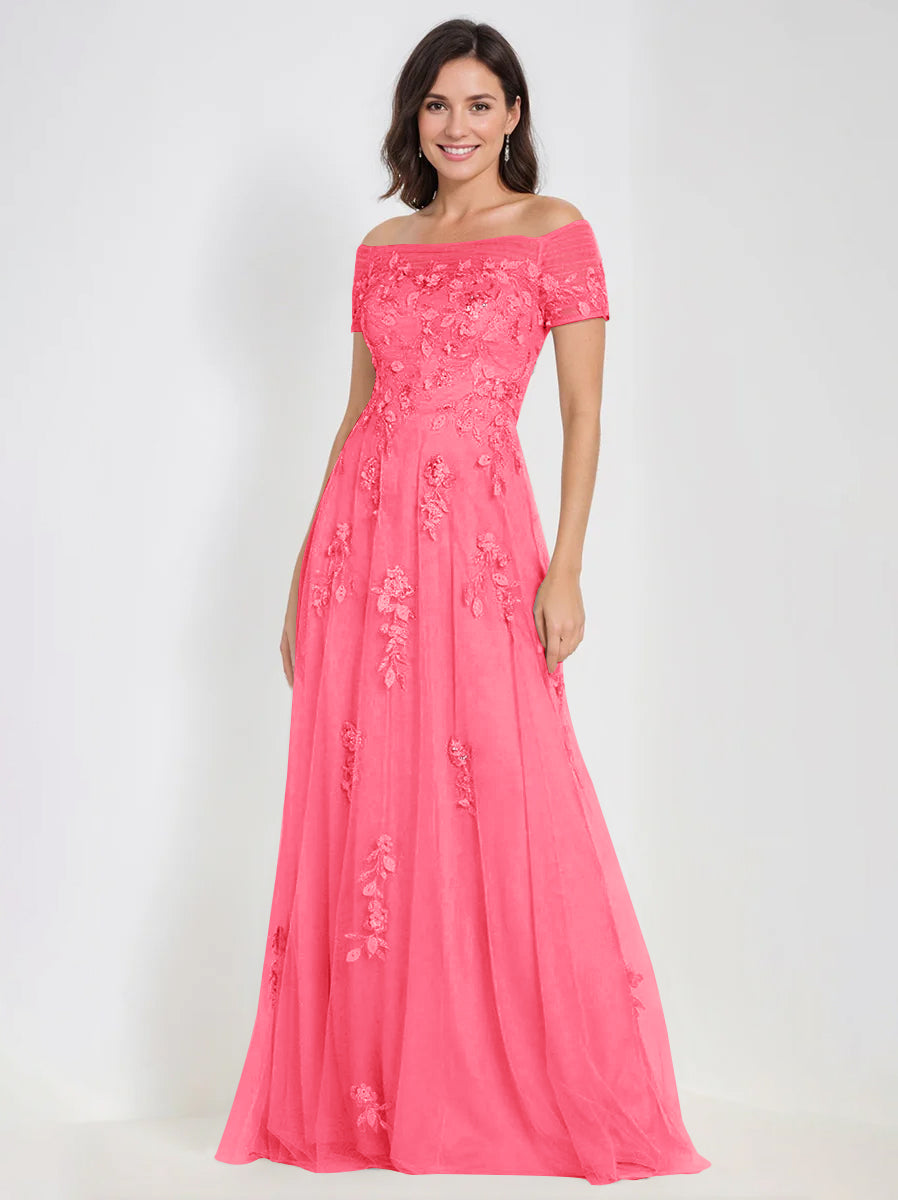 A-Line Off-the-Shoulder Sleeveless Mother Of The Bride & Groom Dresses with Appliques