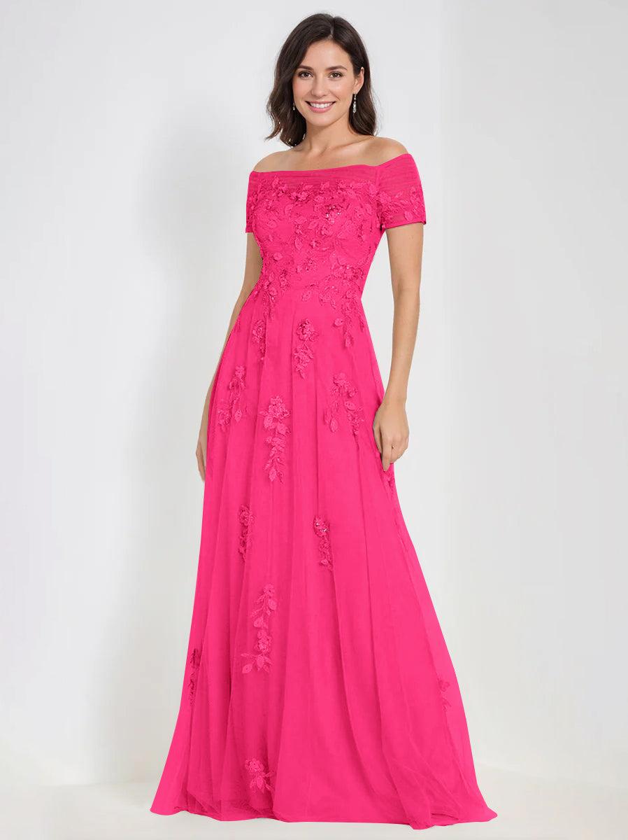 A-Line Off-the-Shoulder Sleeveless Mother Of The Bride & Groom Dresses with Appliques