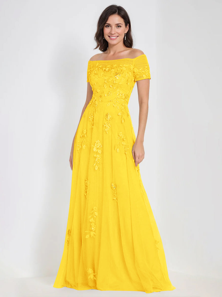 A-Line Off-the-Shoulder Sleeveless Mother Of The Bride & Groom Dresses with Appliques