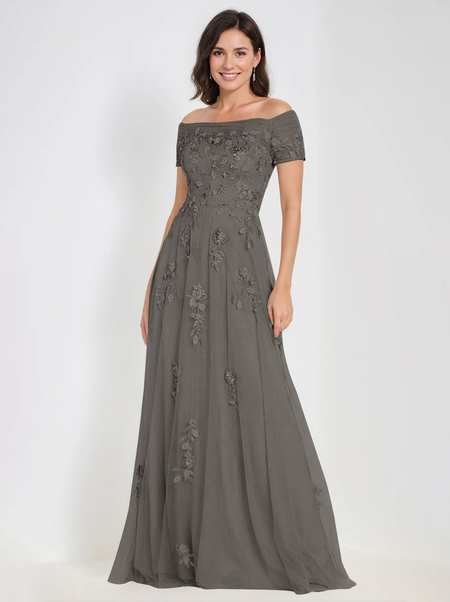 A-Line Off-the-Shoulder Sleeveless Mother Of The Bride & Groom Dresses with Appliques