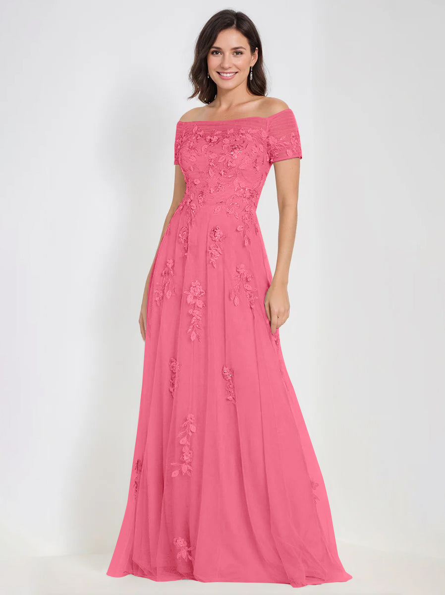 A-Line Off-the-Shoulder Sleeveless Mother Of The Bride & Groom Dresses with Appliques