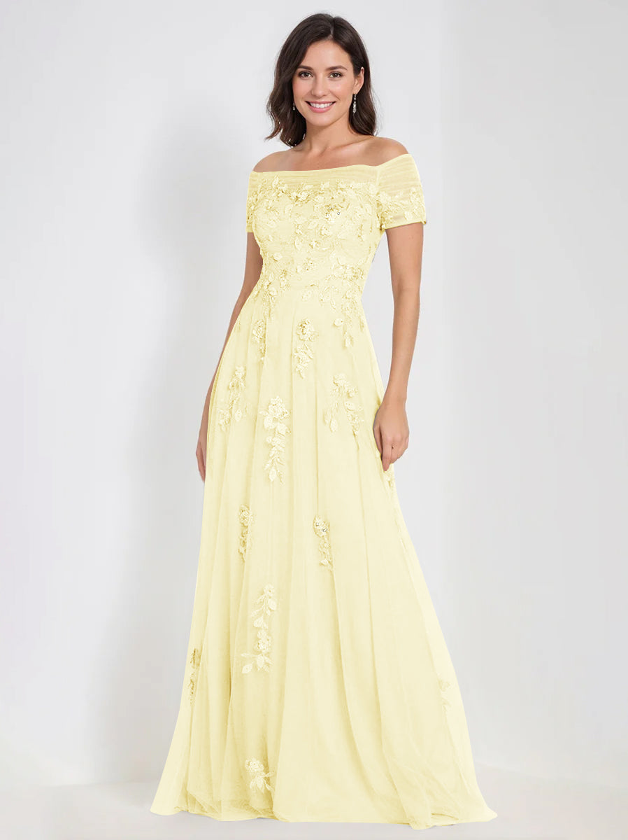 A-Line Off-the-Shoulder Sleeveless Mother Of The Bride & Groom Dresses with Appliques