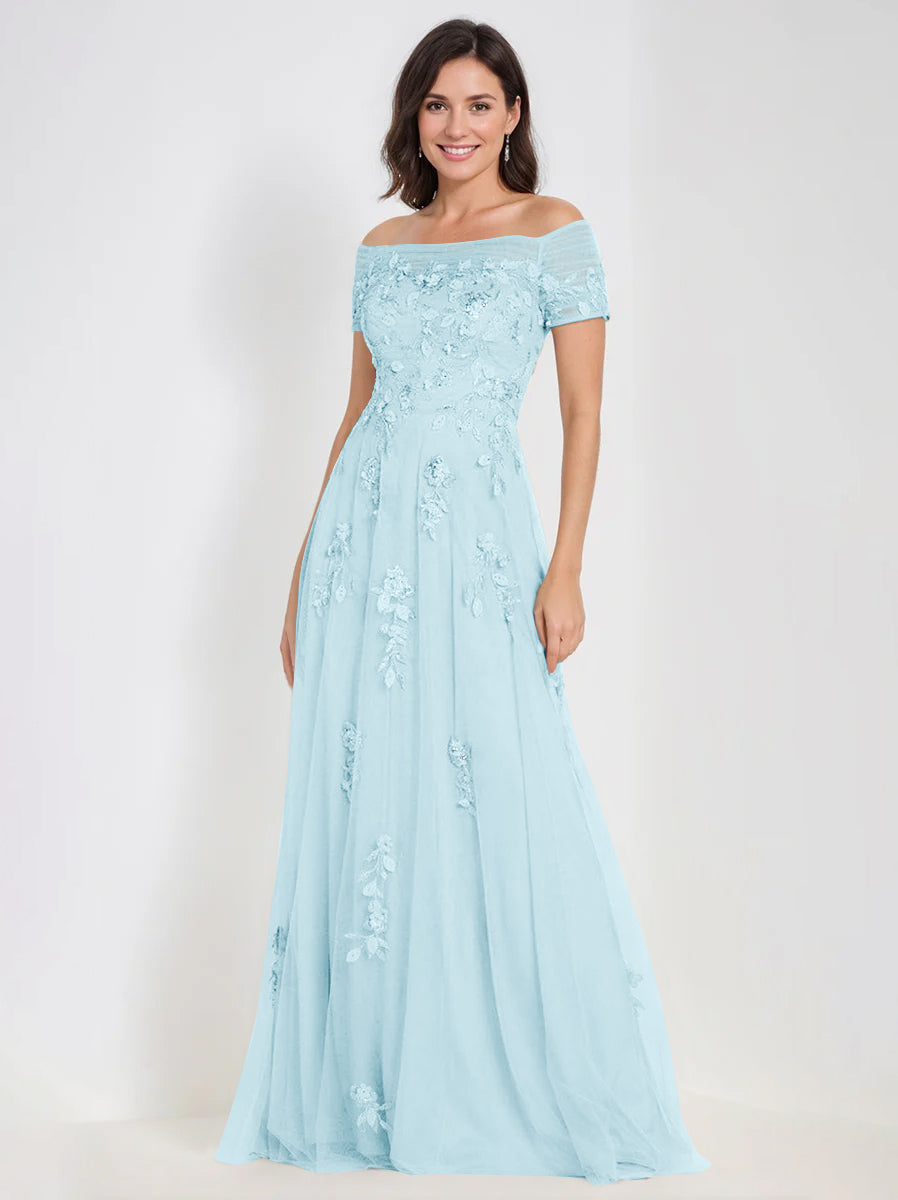 A-Line Off-the-Shoulder Sleeveless Mother Of The Bride & Groom Dresses with Appliques