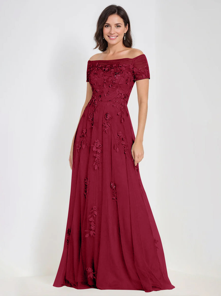 A-Line Off-the-Shoulder Sleeveless Mother Of The Bride & Groom Dresses with Appliques