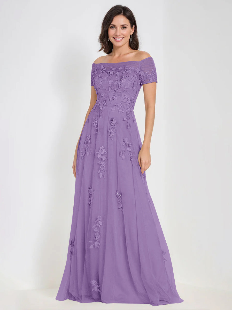 A-Line Off-the-Shoulder Sleeveless Mother Of The Bride & Groom Dresses with Appliques