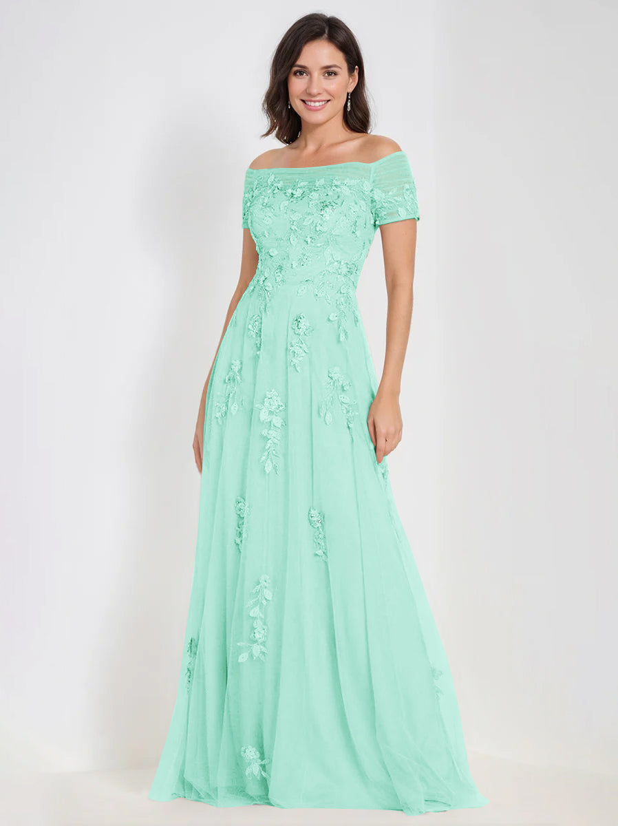 A-Line Off-the-Shoulder Sleeveless Mother Of The Bride & Groom Dresses with Appliques