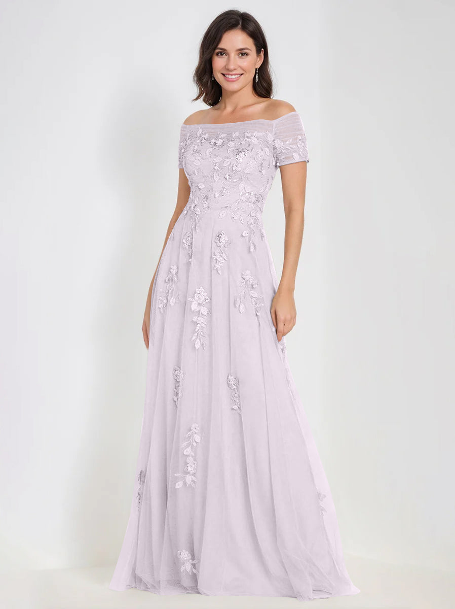 A-Line Off-the-Shoulder Sleeveless Mother Of The Bride & Groom Dresses with Appliques