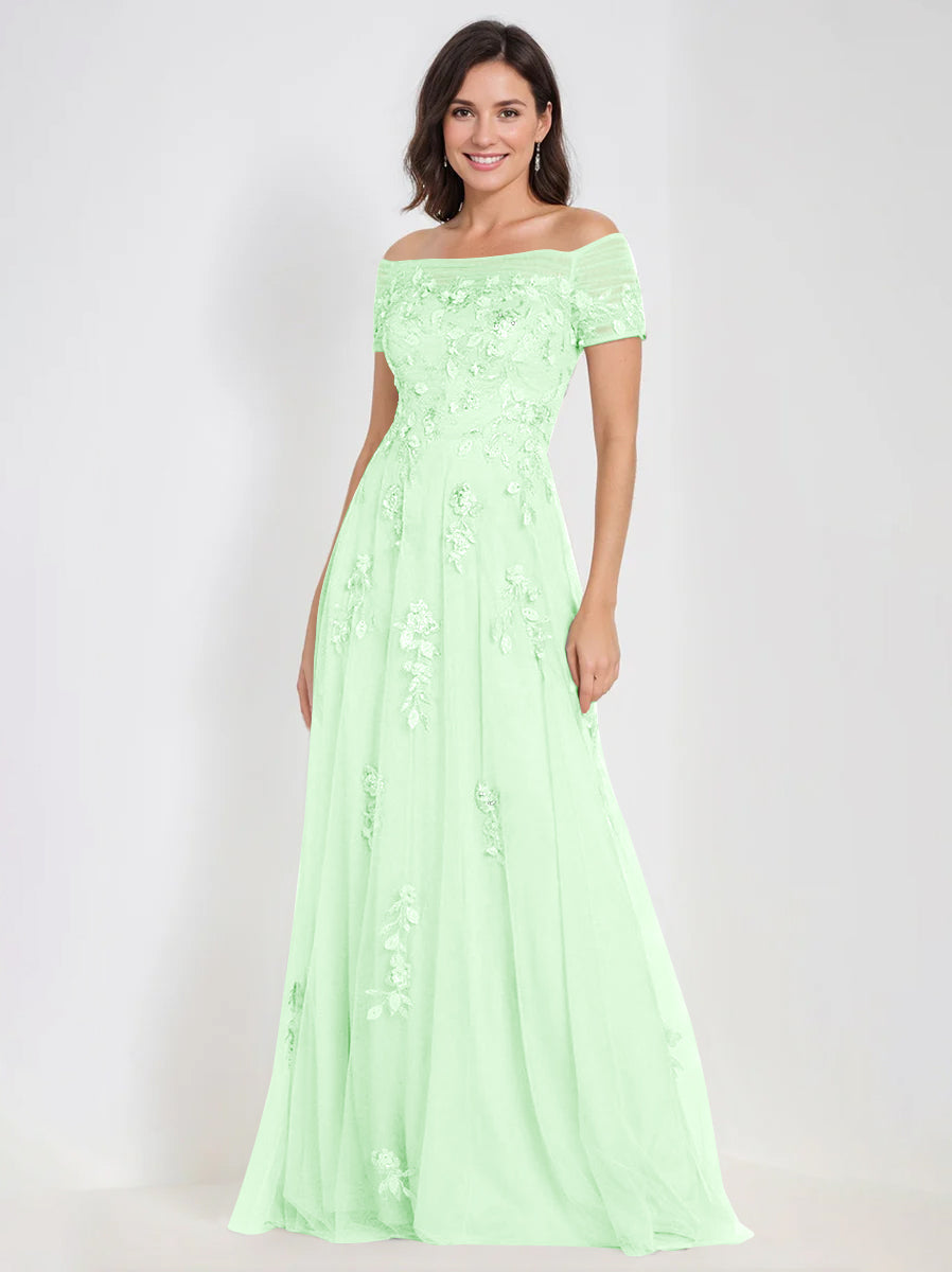 A-Line Off-the-Shoulder Sleeveless Mother Of The Bride & Groom Dresses with Appliques