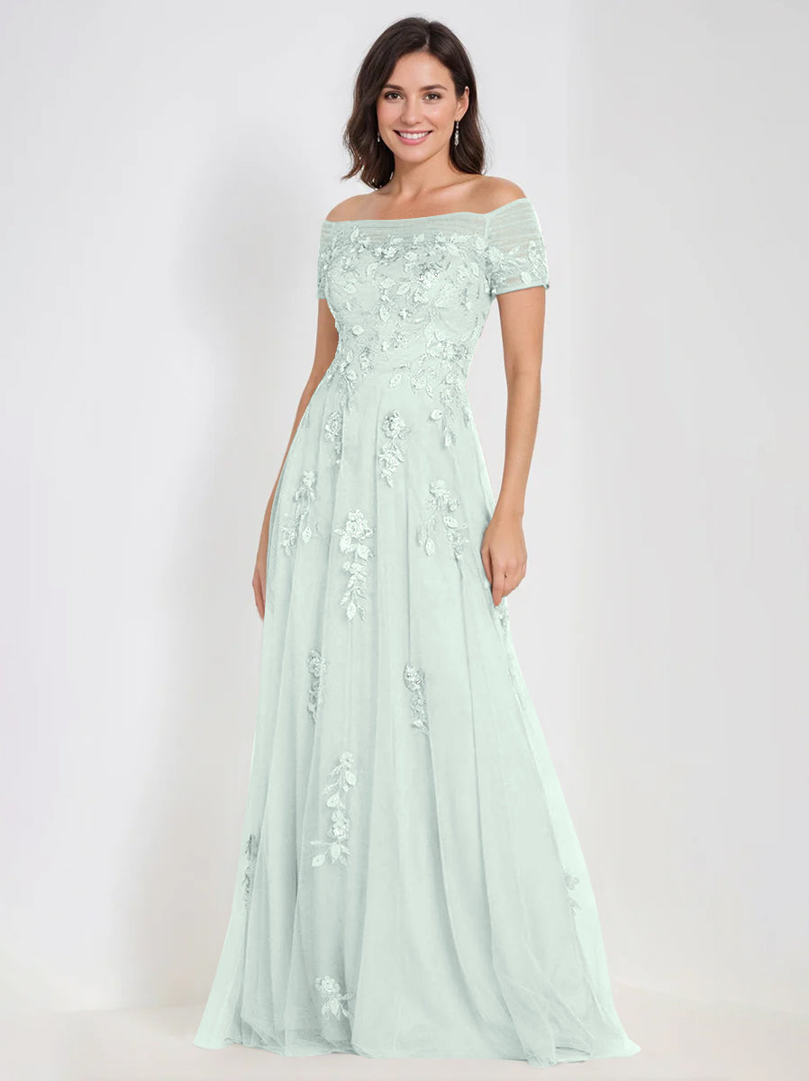 A-Line Off-the-Shoulder Sleeveless Mother Of The Bride & Groom Dresses with Appliques