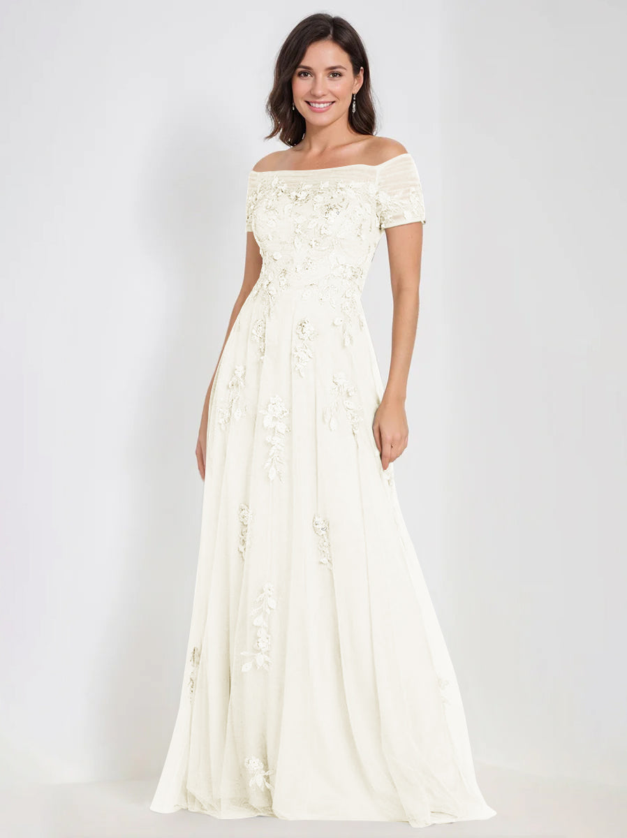 A-Line Off-the-Shoulder Sleeveless Mother Of The Bride & Groom Dresses with Appliques