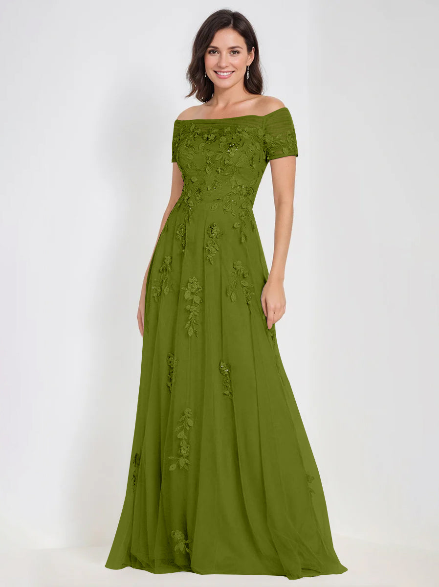 A-Line Off-the-Shoulder Sleeveless Mother Of The Bride & Groom Dresses with Appliques