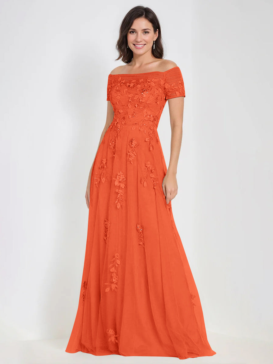 A-Line Off-the-Shoulder Sleeveless Mother Of The Bride & Groom Dresses with Appliques