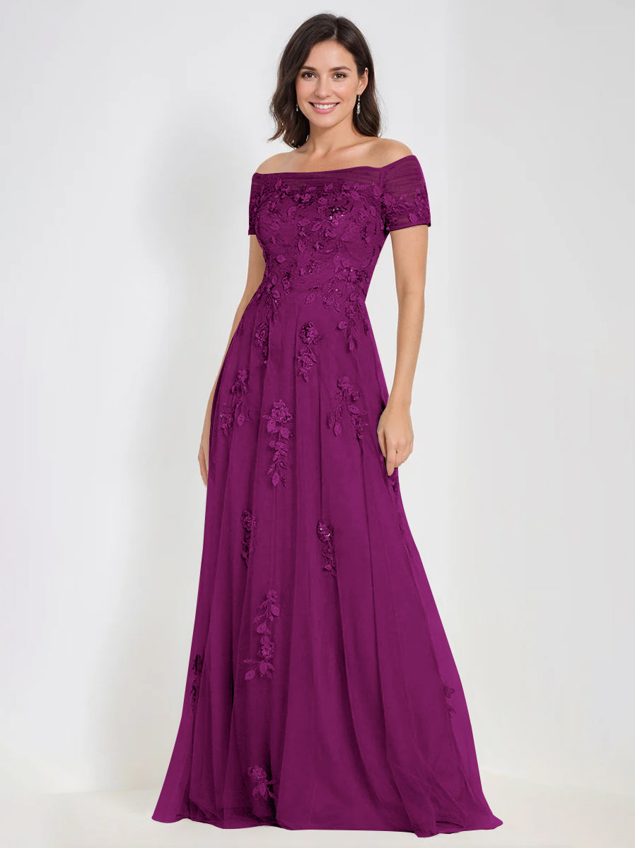 A-Line Off-the-Shoulder Sleeveless Mother Of The Bride & Groom Dresses with Appliques