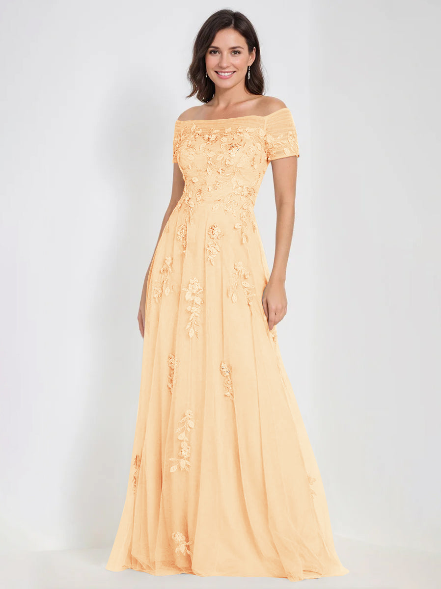 A-Line Off-the-Shoulder Sleeveless Mother Of The Bride & Groom Dresses with Appliques