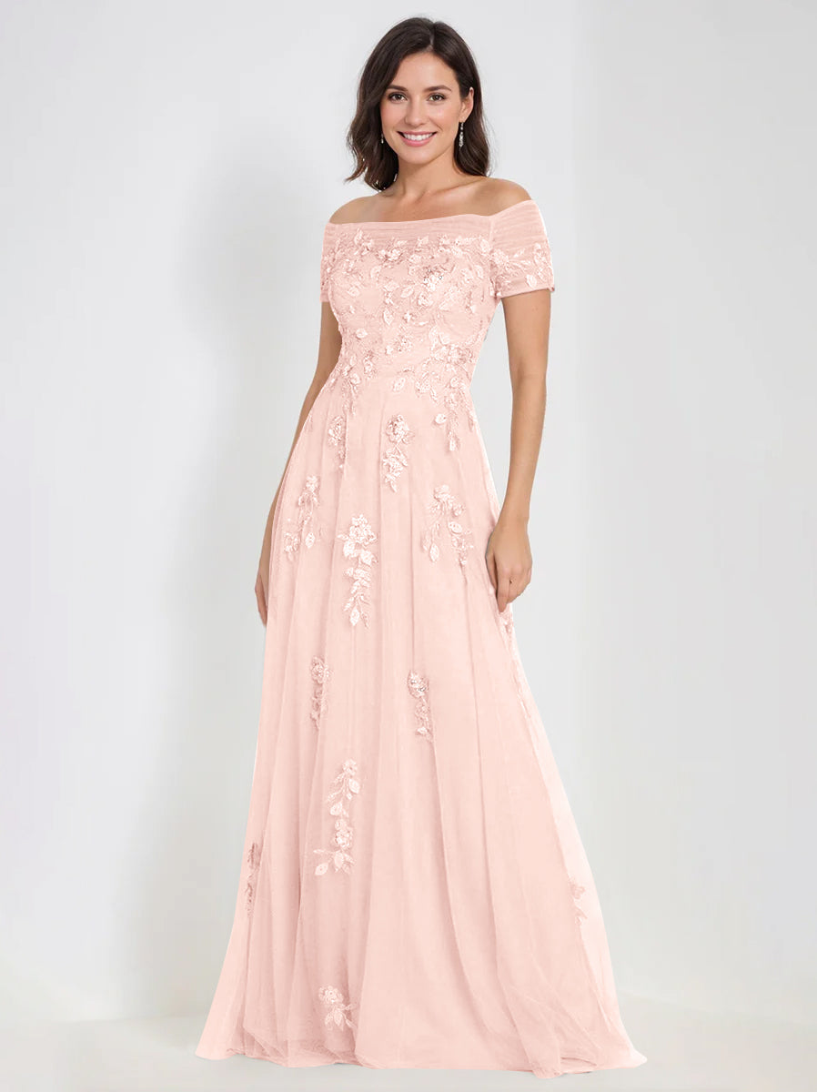 A-Line Off-the-Shoulder Sleeveless Mother Of The Bride & Groom Dresses with Appliques