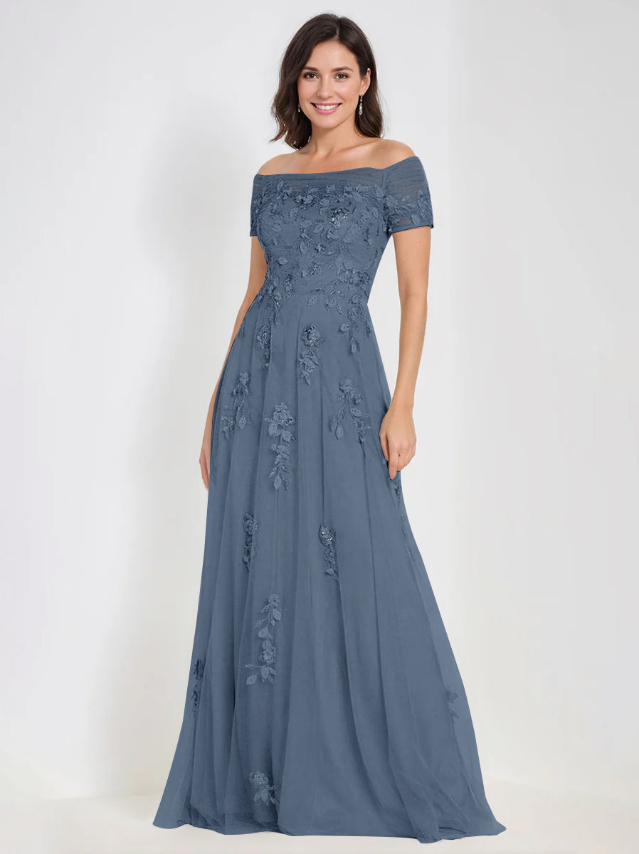 A-Line Off-the-Shoulder Sleeveless Mother Of The Bride & Groom Dresses with Appliques