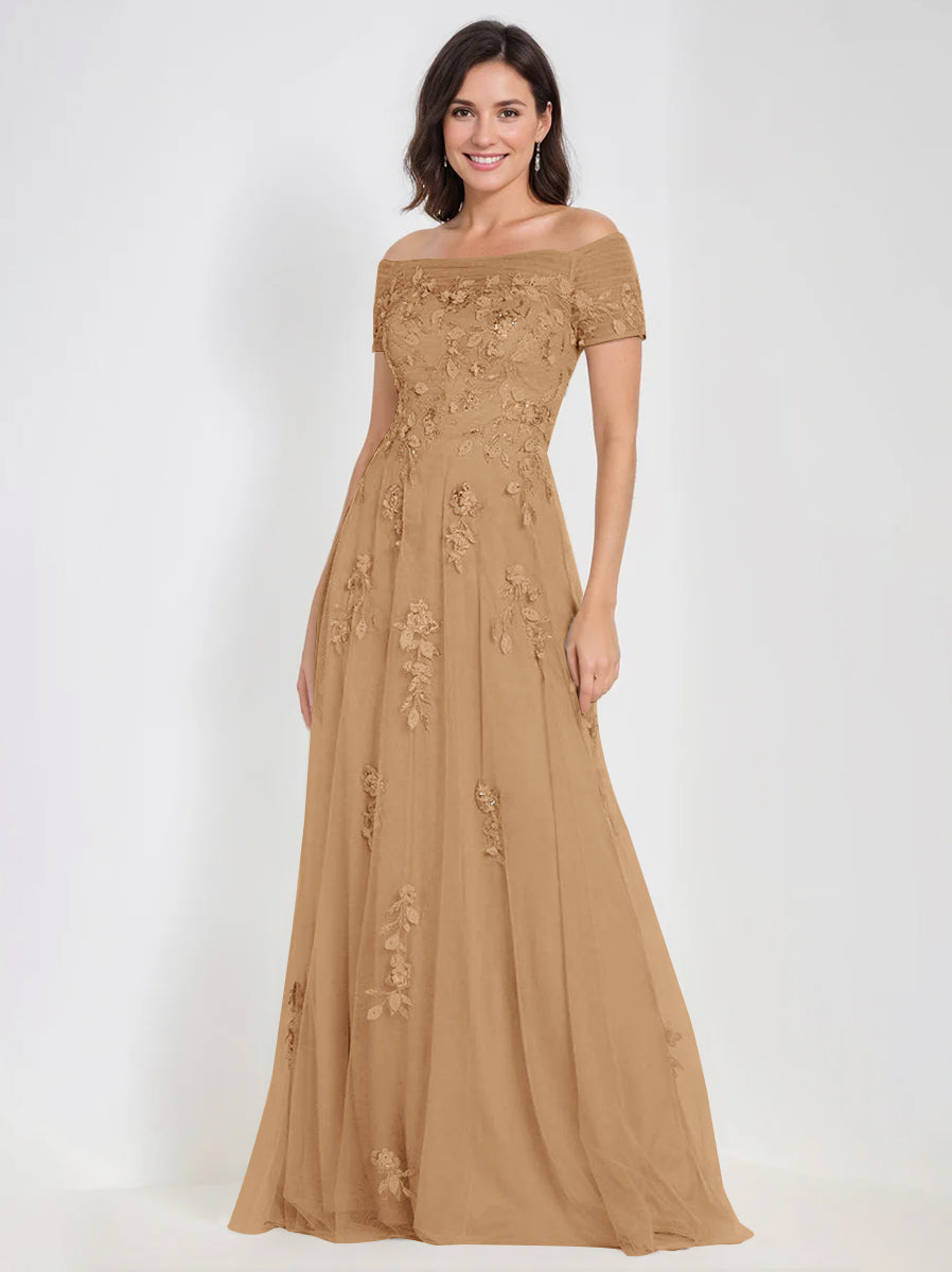 A-Line Off-the-Shoulder Sleeveless Mother Of The Bride & Groom Dresses with Appliques
