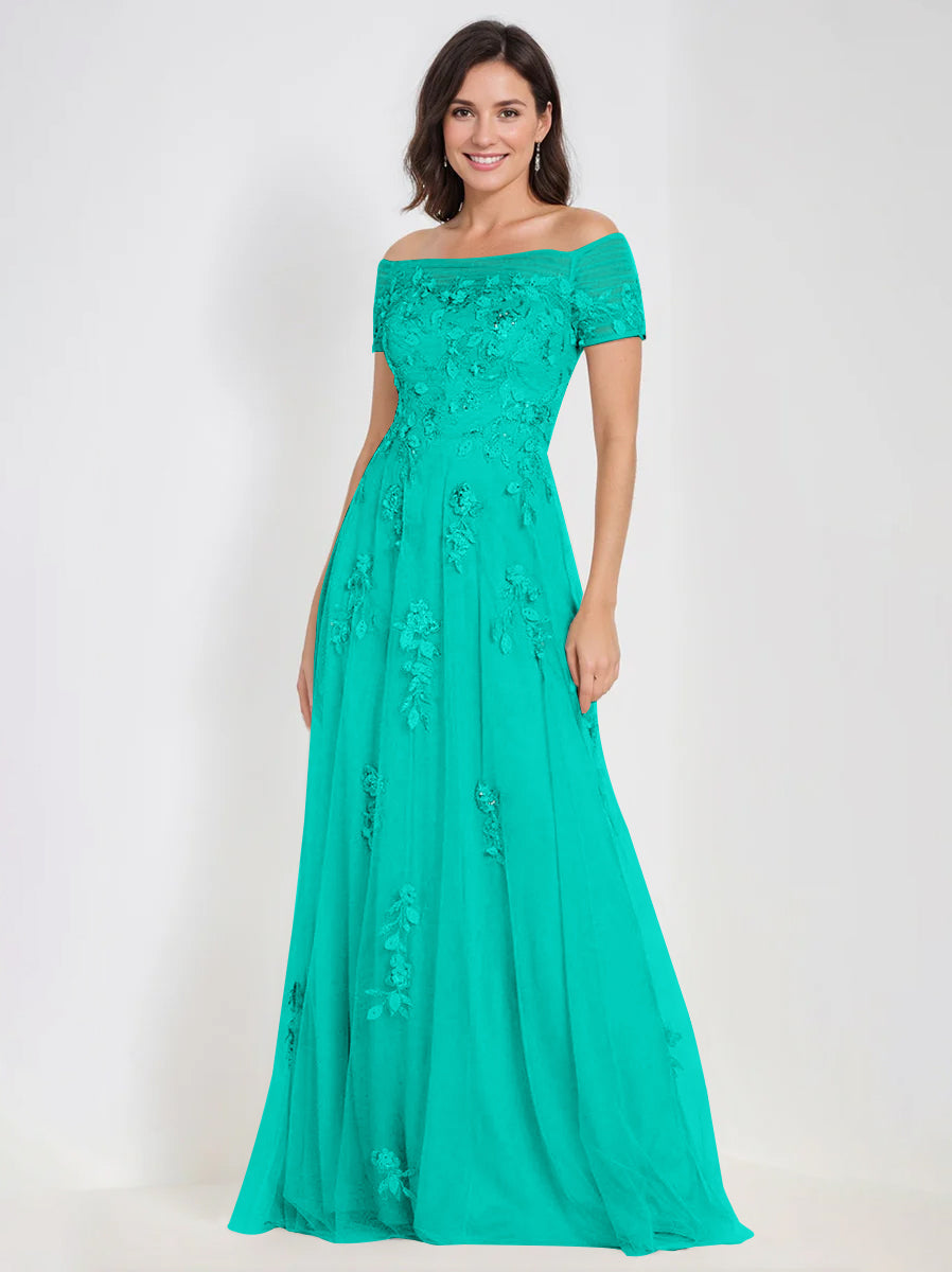 A-Line Off-the-Shoulder Sleeveless Mother Of The Bride & Groom Dresses with Appliques