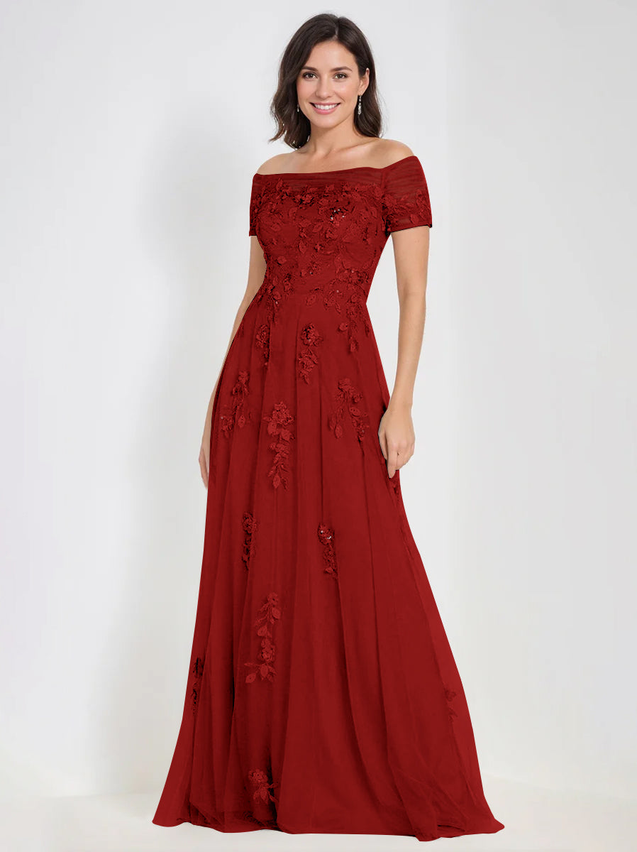 A-Line Off-the-Shoulder Sleeveless Mother Of The Bride & Groom Dresses with Appliques