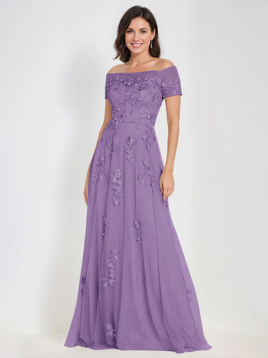 A-Line Off-the-Shoulder Sleeveless Mother Of The Bride & Groom Dresses with Appliques