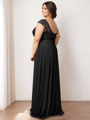 A Line/Princess Jewel Neck Sleeveless Floor-Length Long Bridesmaid Dresses with Lace
