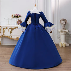 18th Century Ball Gown Square Neck Long Sleeves Maria Antonietta Rococo Victorian Renaissance Vacation Dress