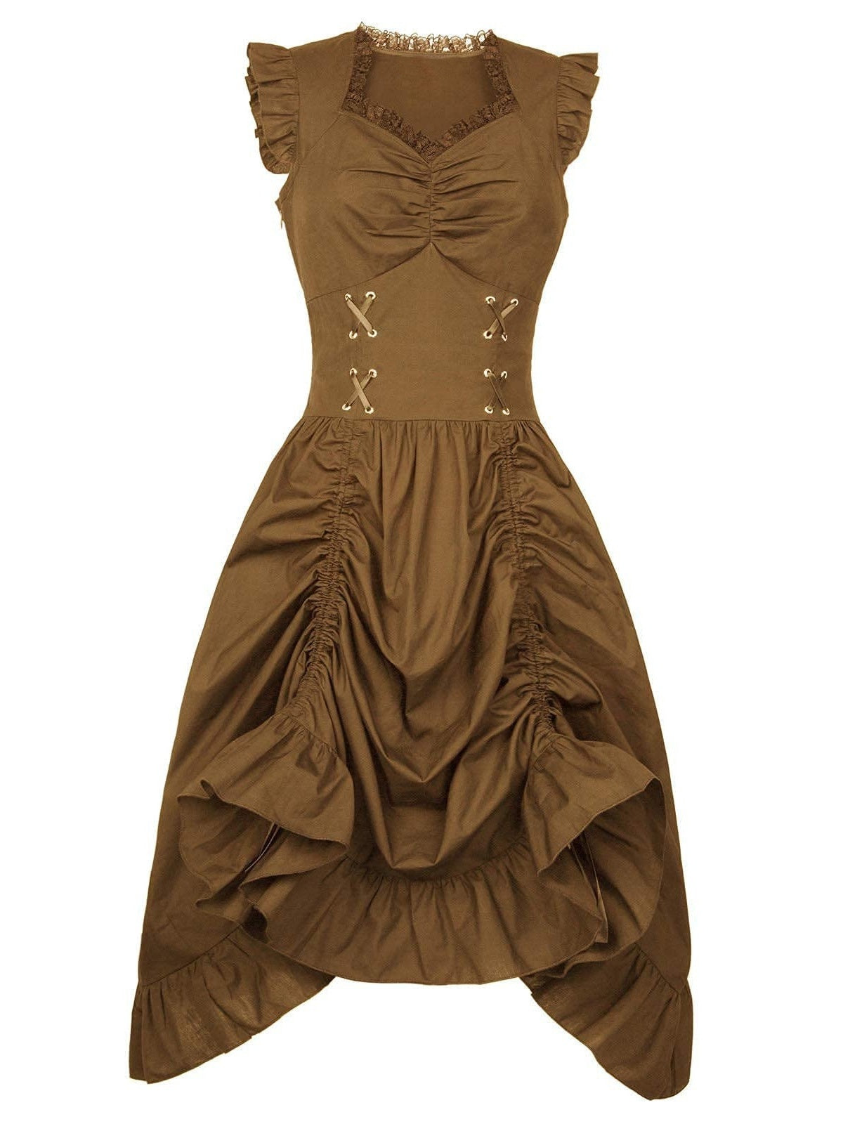 A-Line/Princess Asymmetrical Neck Sleeveless Tea-Length Retro Vintage Punk & Gothic Renaissance Steampunk Dress