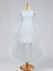 A-Line/Princess Asymmetrical High Low Flower Girl Dresses with Beading & Feather