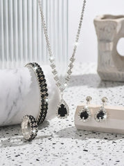 4 Pieces Rhinestone Wedding Jewelry Sets For Bridal & Bridesmaid Earrings & Necklace & Bracelet & Ring