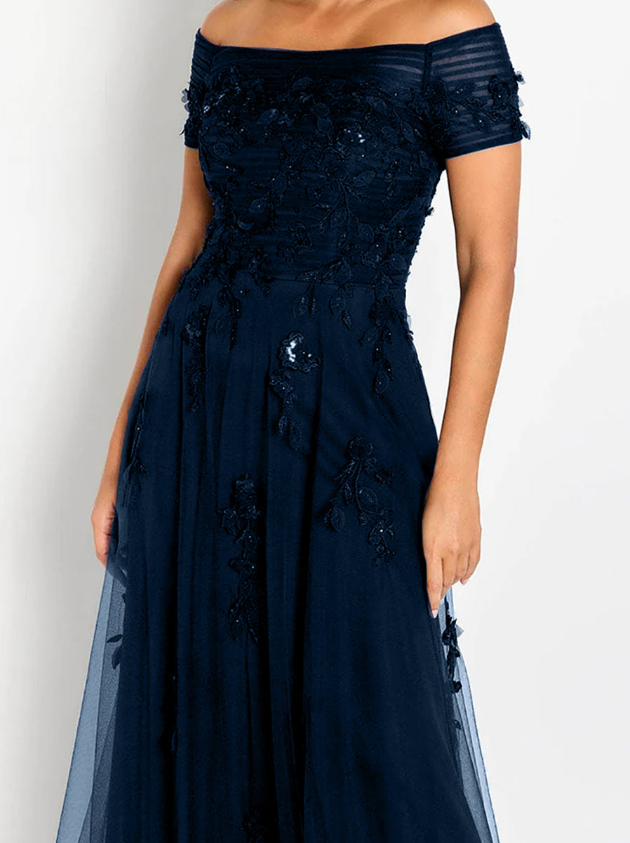 A-Line Off-the-Shoulder Sleeveless Mother Of The Bride & Groom Dresses with Appliques