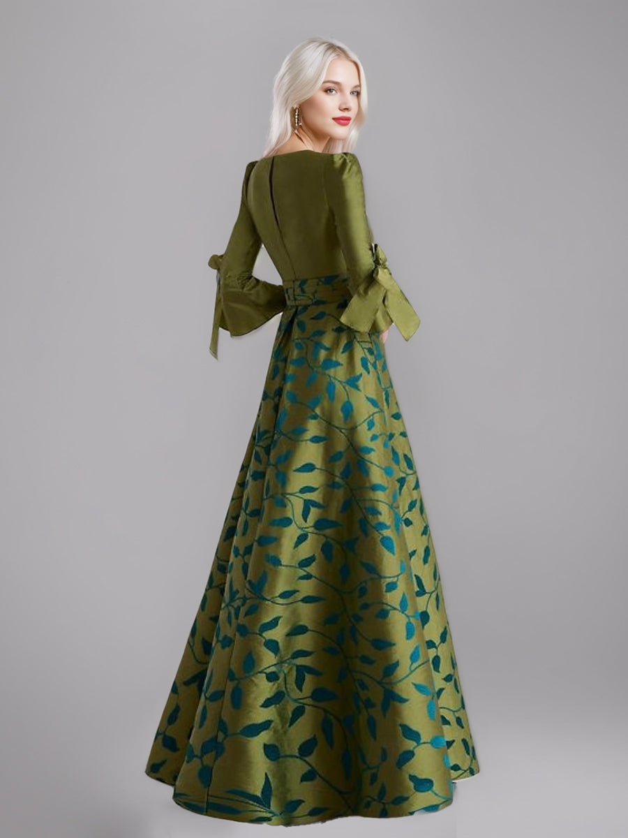 A-Line/Princess 3/4 Sleeves Printed Leaves Mother of the Bride Dresses with Split Side & Belt & Ruffles