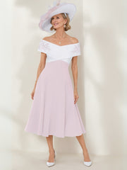 A-Line Princess Off-the-Shoulder Tea-Length Mother of the Bride Dresses with Lace Appliques