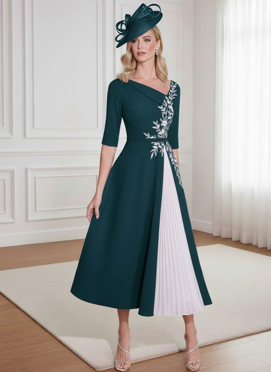 A-Line/Princess 3/4 Sleeves Tea-Length Mother of the Bride Dresses with Ruffles & Appliques