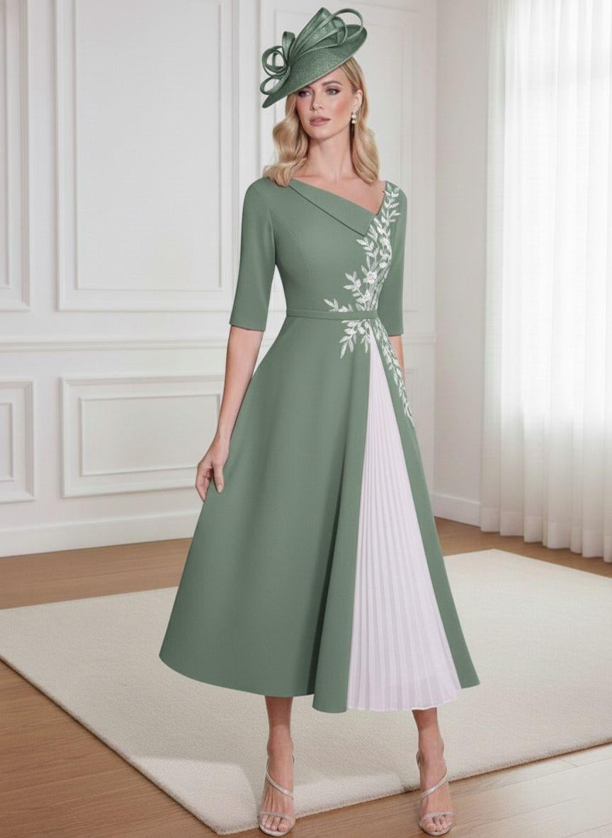 A-Line/Princess 3/4 Sleeves Tea-Length Mother of the Bride Dresses with Ruffles & Appliques
